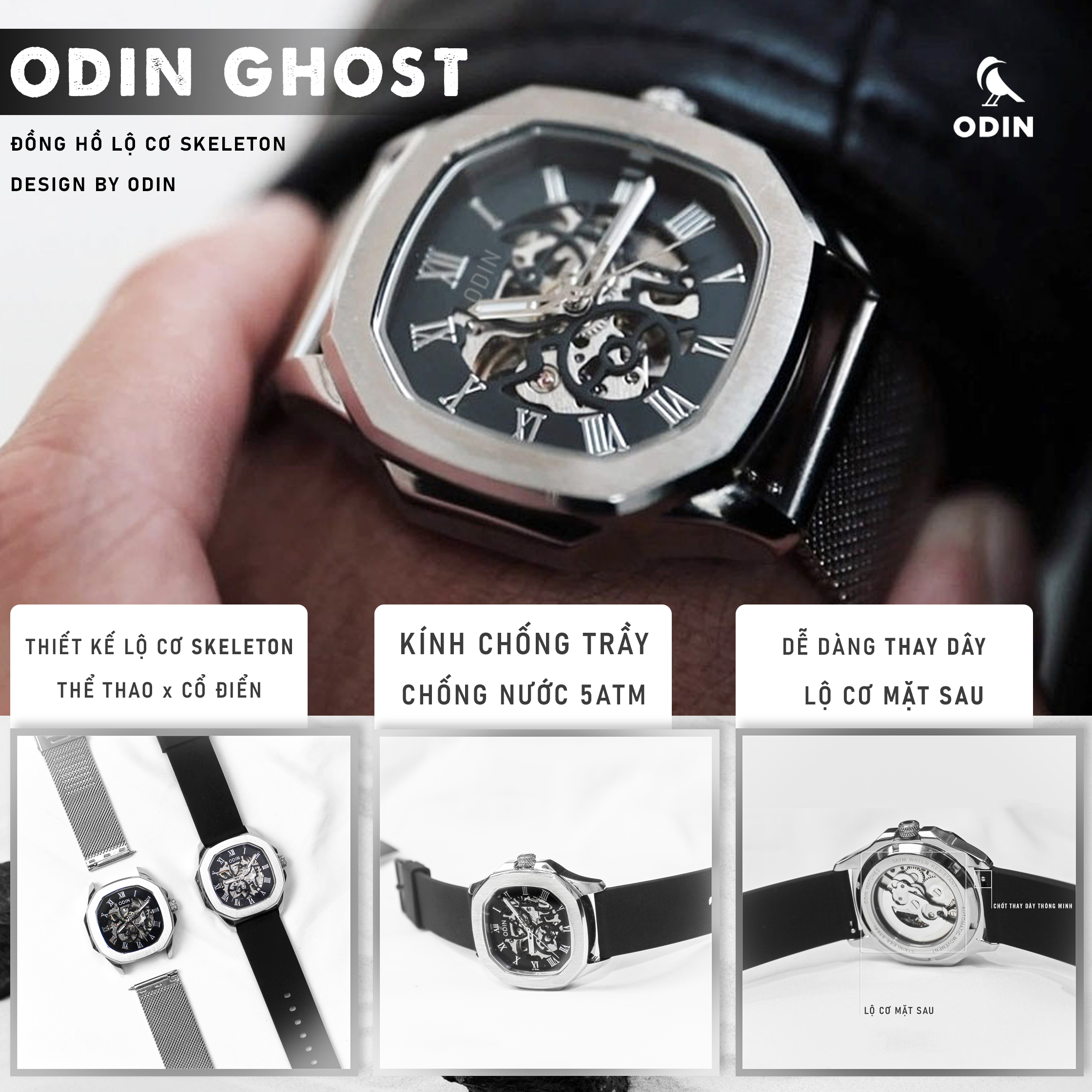 Đồng hồ cơ ODIN GHOST x Full Kiểu Dây - Ảnh 8