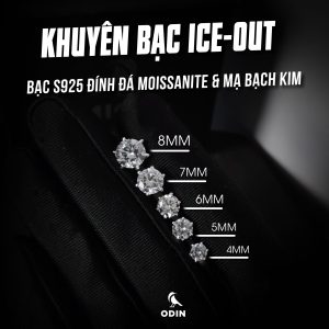 Khuyên Bạc Ice-out Đá Moissanite Mạ Bạch Kim
