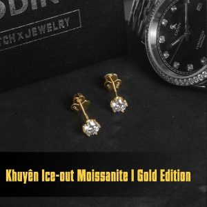 Khuyên Bạc Ice-out Đá Moissanite Mạ Vàng 18K