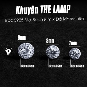 Khuyên Bạc Lamp Đá Moissanite Mạ Bạch Kim