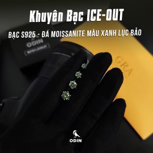 Khuyên Bạc Ice-out Đá Moissanite Màu Xanh Lục Bảo | Mạ Bạch Kim/Vàng 18K (Tùy Chọn)