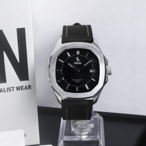 Đồng hồ ODIN Knight V1 Silver x Dây da bò sáp đen mờ khâu thủ công